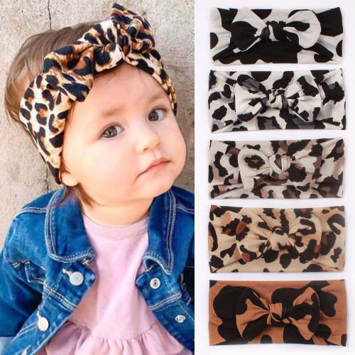 5PCS Baby Girls Soft Wide Leopard Hair Turban Head Wraps Kids Stretchy Knotted Bows Headband for Children Hair Accessories Infant Headwraps