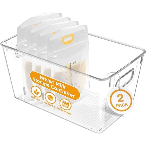 Priver - Breast Milk Freezer Storage Containers, 2 pack - Breastfeeding Essential in Organization and Storage for Milk & Baby Bottles, Reusable Freezer Organizer Bins, 5.2’’ W x 9.3" L x 4.2" H