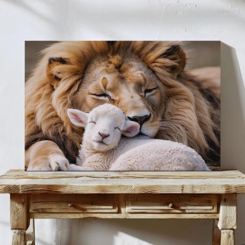 Lion & Lamb Christian Wall Art Print | Lion of Judah | Biblical Faith Home Decor | Scripture Inspired Nursery Artwork | Lamb of God
