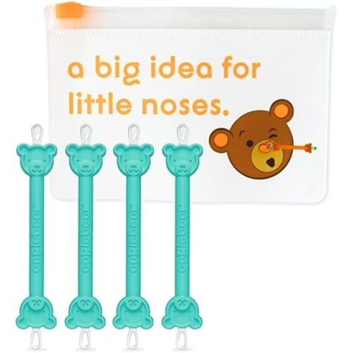 oogiebear: Baby Nose Cleaner & Ear Wax Removal Tool - Safe Booger & Earwax Removal for Newborns, Infants, Toddlers - Dual-Ended - Essential Baby Stuff, Diaper Bag Must-Have - 4 Pack with a Pouch