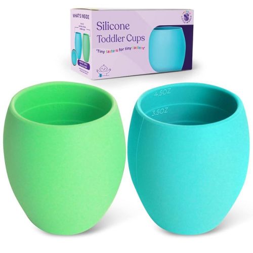 Sperric Silicone Mini Cups For Toddlers Baby Drinking Training Cup (2 Pack) 4.5 OZ (Green & Blue)