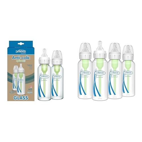 Dr. Brown’s Natural Flow® Anti-Colic Options+™ Narrow Glass Baby Bottles, 2-Pack, 8 oz/250 mL (Packaging May Vary) & Dr Brown's Options+ Narrow Bottle, 4 Count (Pack of 1)