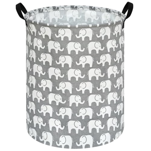 Kids Laundry Hamper Clothes Gift Basket Storage Laundry Baskets Organizer Bin with Handles for Nursery Room (Elephant)