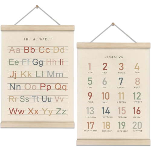 Liho Alphabet Numbers Canvas Wall Art, ABC Letters Poster for Nursery Wall Decor, Hanging Cute Alphabet for Playroom Boho Wall Art (Alphabet & Numbers) A605