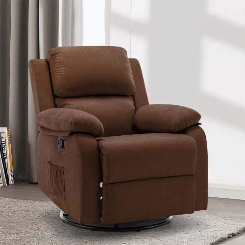 KORSER Swivel Rocker Recliner Chair, Manual Recliner, 360° Swivel, Brown, Linen Fabric, Small Spaces