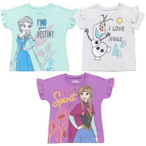 Disney Frozen Elsa Princess Anna Toddler Girls 3 Pack Graphic T-Shirts Purple/Blue/Grey 4T
