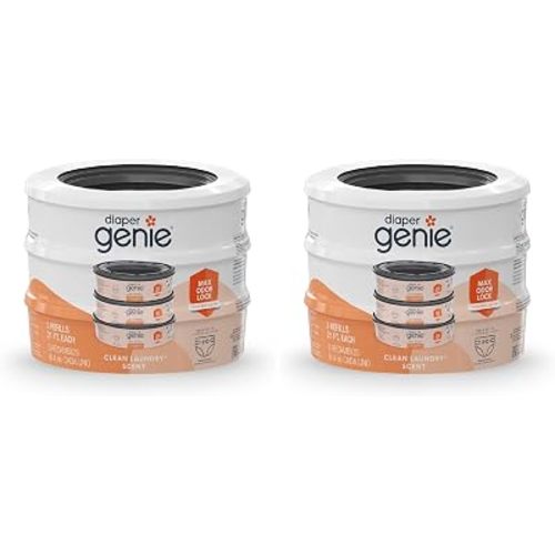 Diaper Genie Bags Refills 270 Count (Pack of 6) Clean Laundry Scent | Diaper Pail Refills with Max Odor Lock | Holds up to 810 Newborn Diapers