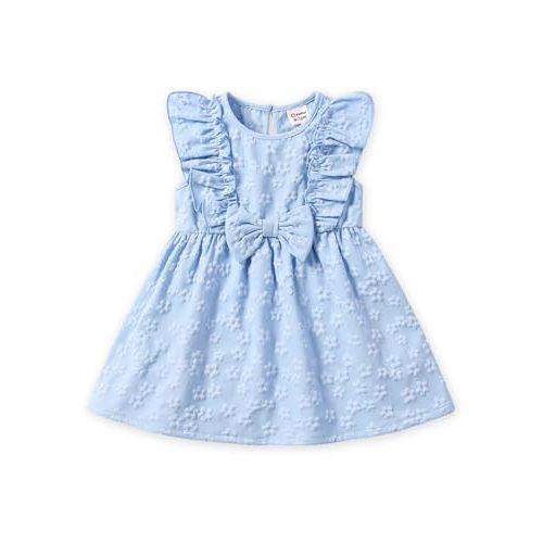PATPAT Toddler Baby Girls Summer Dresses Spring Clothes Flower Sundress Ruffle Sleeve Bowknot 3-24 Months