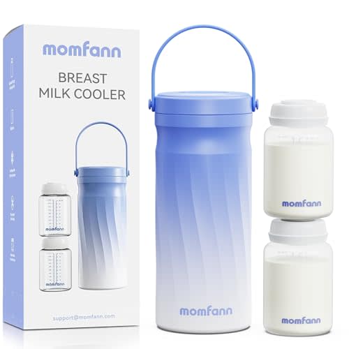Momfann Portable 20oz Stainless Steel Breast Milk Cooler with 360° Surround Cooling – Keeps Breast Milk Cold for 24 Hours, Ideal for Travel & Outdoor Use, Includes 2 x 10oz Bottles