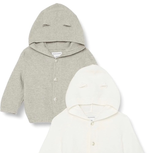 Amazon Essentials Unisex Babies' Long Sleeve Hooded Sweater, Pack of 2