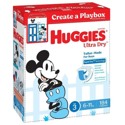 Huggies Boys' Ultra Dry Nappies Size 3 Crawler (6-11kg) 184 Nappies