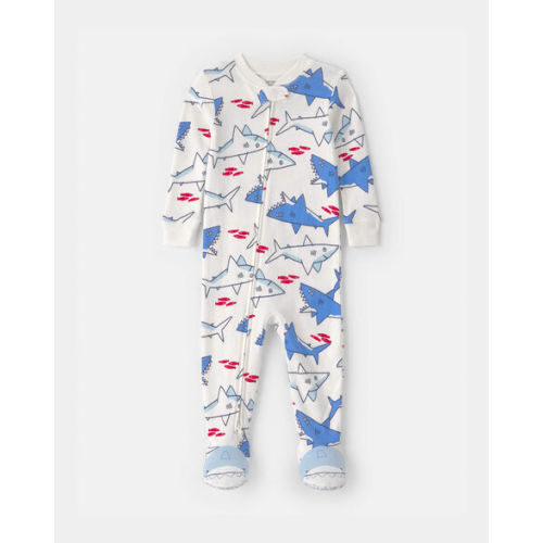 Baby Boy Shark 100% Cotton Snug Fit 1-Piece Pajama - Ivory/Blue | Carter's