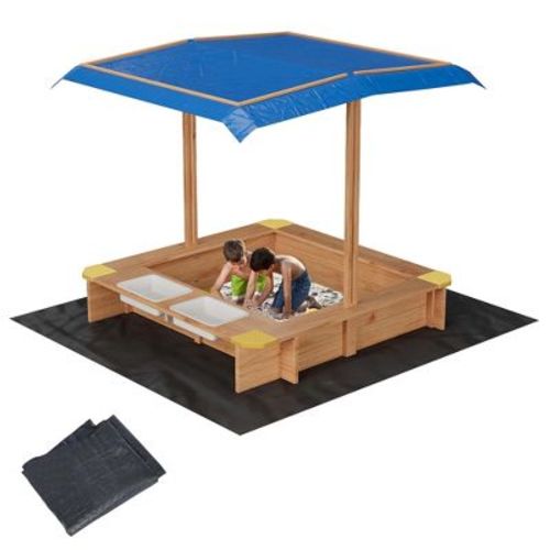 Kids Wooden Sandbox with Canopy, Outdoor Sand Box with Storage