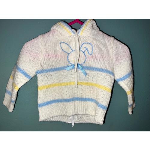 Vintage 1980’s White Baby Hooded Bunny Sweater, Easter Clothes! Size 6 Months