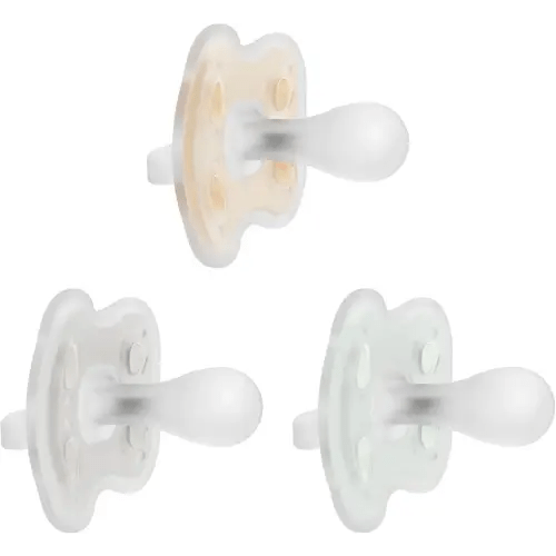 Dr. Brown's Advantage One-Piece Silicone Baby Pacifier, Fully Symmetrical Soother, Ecru/Gray/Green, 0-6m, BPA Free, 3 Pack