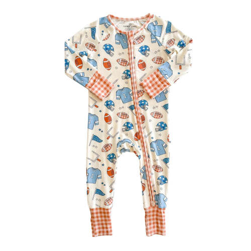 Convertible Bamboo Zip Romper in Huddles & Cuddles Blue | Caden Lane