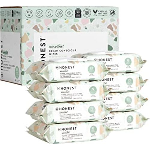 The Honest Company Clean Conscious Unscented Wipes | Over 99% Water, Compostable, Plant-Based, Baby Wipes | Hypoallergenic for Sensitive Skin, EWG Verified | Geo Mood, 576 Count