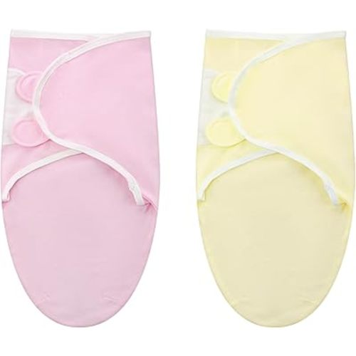 VitalCozy 2 Pcs Preemie Swaddle Preemie Swaddle Wrap Adjustable Blanket Cotton Blanket for Boys Girls Sleep(Pink, Yellow)