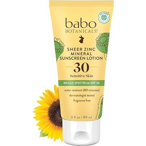 Babo Botanicals Sheer Zinc Mineral Sunscreen Lotion SPF30 - Natural Zinc Oxide - Shea Butter - Face & Body - Water Resistant - Fragrance-Free - EWG Verified - Vegan - For all ages - 1 or 2 Pack