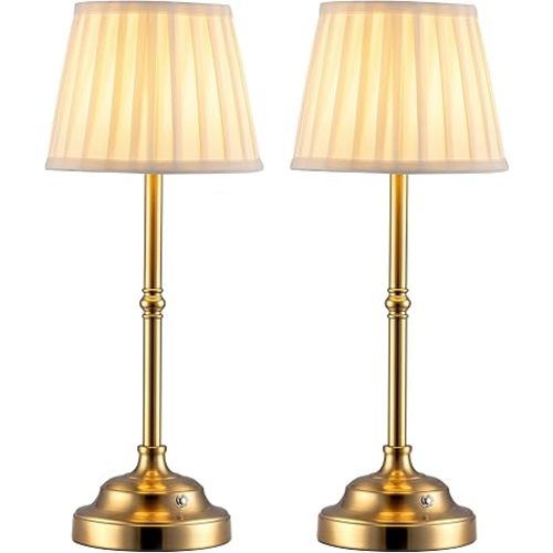 KDG Cordless LED Table Lamp Set of 2, Portables Fabric Shade Desk Lamps, 4000mAh Rechargeable Battery Powered Lighting, Dimmable Light for Dining Room, Bedroom, Bedside, Night Light, Balcony (Bronze)