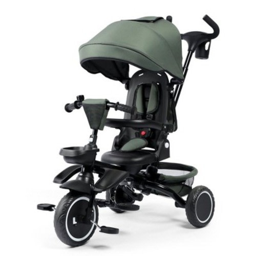 Kinder King 8 in 1 Kids Tricycle Folding Toddler Trike w/Adjustable Push Handle, Military Green