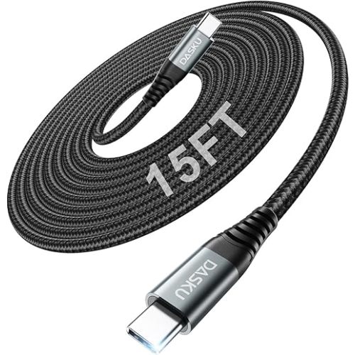 USB C to USB C Cable 15FT 100W Extra Long USB-C Charger Cable Braided Type C Fast Charging Cord Compatible with iPhone 17/16/15/Pro/Plus/Pro Max/Samsung Galaxy S23/LG/Switch