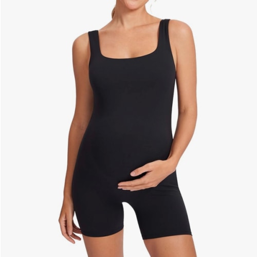 MOMANDA Women' s Maternity Bodysuit Sleeveless Shorts Jumpsuit Square Neck Tank Top for Pregnancy