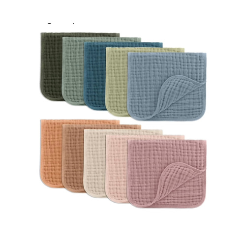 Comfy Cubs Muslin Burp Cloths 20" x 10", Pack of 10 - Large, 6-Layer, Ultra Absorbent 100% Cotton for Baby Drool and Messes - Soft, Safe & Gentle Baby Burp Cloths for Boys & Girls - Multi
