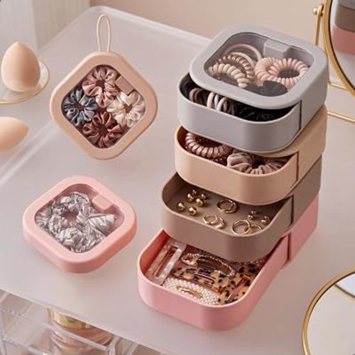 Kathfly 4 Pcs Hair Tie Organizer Travel, Stackable, Multicolor