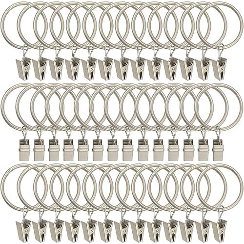 LLPJS 40 Pack Metal Curtain Rings with Clips, Curtain Clip Rings Hooks for Hanging Drapery Drapes Bows, Curtain Rod Rings 1.5 inch Interior Diameter, Matte Silver