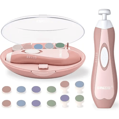 Fansidi Baby Nail Trimmer Electric – Limited Blush Petal Pink, Gentle Baby Nail File Electric| 10 Grinding Heads + 8 Replacement Pads| Quiet LED |Baby Nail Clippers for Newborn Infant Toddler