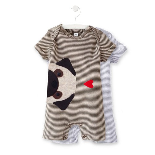 Organic Baby Pug Playsuit: Handmade Felt Applique Romper