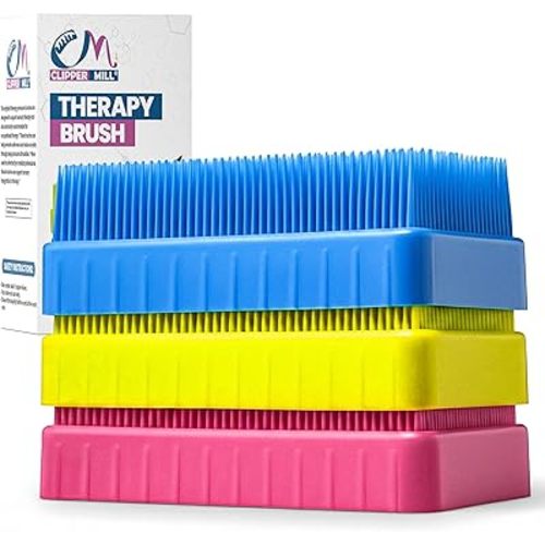 Wilbarger Method Therapy Sensory Brush - Therapressure Brush for Occupational Therapy for Sensory Brushing – Use as Part of The Wilbarger Brushing Protocol – 3 Pack - Blue/Pink/Yellow