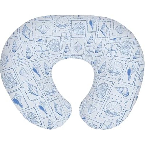 Blue Seashells Baby Nursing Pillow Covers for Boy Girl Boho Beach Conch Nursery Feeding Pillowcase for Breastfeeding Pillows Pastel Summer Coastal Soft Stretchy Removable Cover for Newborn Infant