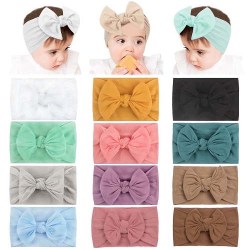 Yalumo 12 PCS Baby Headbands, Soft Nylon Baby Bows Bands, Stretch and Comfortable Fit