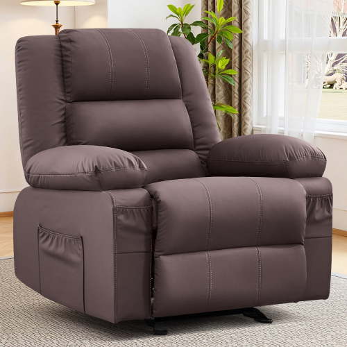 JONPONY Home Modern Comfort Reclining Chair,Elderly Single Rocker Sofa with Side Pocket for Bedroom Home Theater,Brown