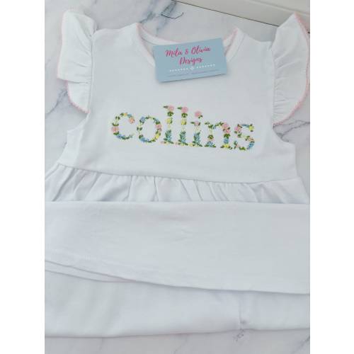 Floral white with pink trim dress (floral name)