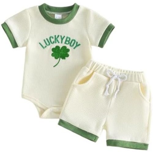 Douhoow My First Easter Baby Boy Outfit Embroidered Short Sleeve Baby Romper Boys Shorts Infant Summer Clothes