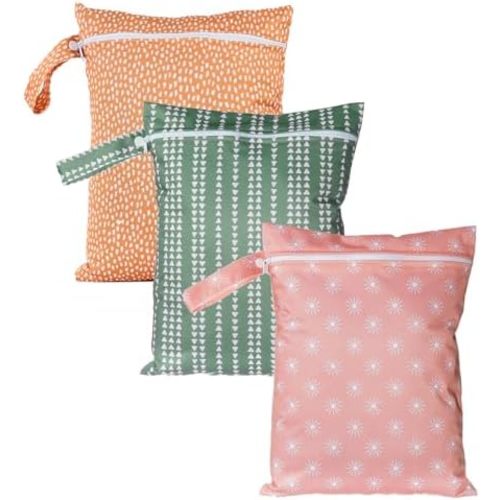 3 Set Wet Bag Storage Bag Zipper Waterproof Washable Travel Bags, Beach, Pool, Gym Bag for Cloth Diaper, Swimsuits & Wet Clothes for Baby,11.8x15.7inch(YMX002-S12)