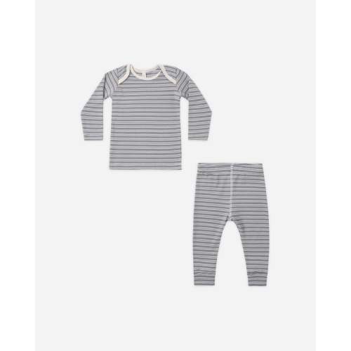 Ribbed Tee + Legging Set Slate Microstripe – Quincy Mae