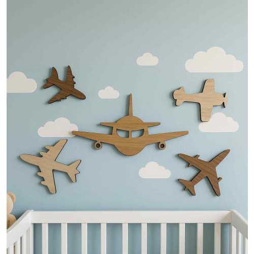 Nursery Airplane Wood Cutouts – Lightweight Wall Decor |Various Sizes & Wood Types