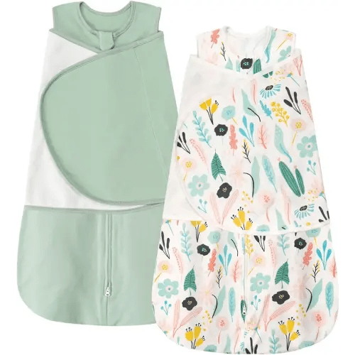 ZIGJOY Sleep Sack Swaddle 1.0 Tog Baby Wearable Blanket 100% Cotton Baby Swaddle Blanket for Newborns 0-6 Months Green&Tropical Rainforest