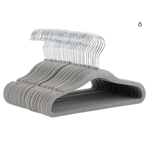 Amazon Basics Kids Velvet, Space Saving, Non-Slip Clothes Hangers for Infant and Toddler, Durable, 11.6 inches (for baby clothes), Pack of 50, Beige