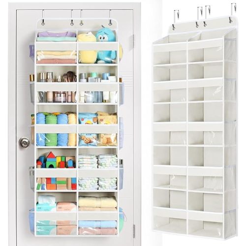 Yecaye Over The Door Organizer, 5 Tier Extra Large Behind Door Storage of 10 Compartments, 80lbs Heavy Duty Door Organizer Hanging with Clear Window for Closet Bedroom Pantry Bathroom, Beige