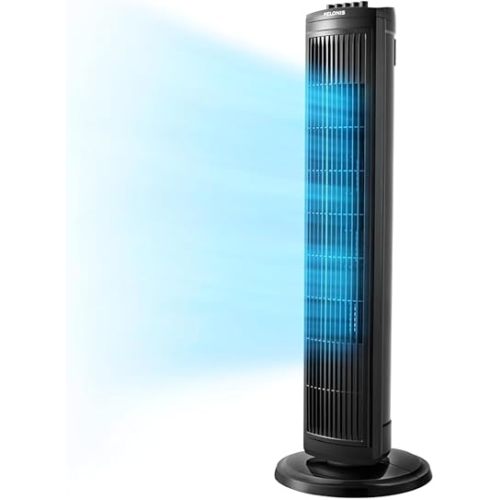 PELONIS 30 inch Tower Fan for Bedroom, Standing Fan with 3 Speeds, 90° Oscillation, Small Fan with 120-Min Auto Timer, Black
