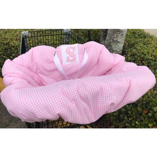 Personalized gingham shopping cart cover, high chair cover, grocery cart cover pink, girl shopping cart cover, monogrammed cart cover