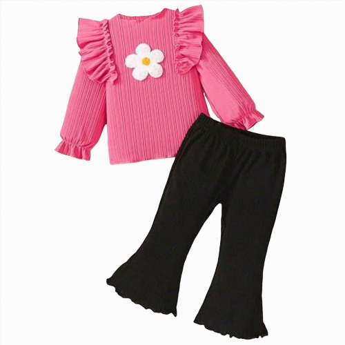 Xyant Baby Girl Clothes Infant Toddler Girl Fall Winter Outfit Long Sleeve Shirts Top Rufffle Pants Little Girls Clothes (Hot Pink,18-24 Months)