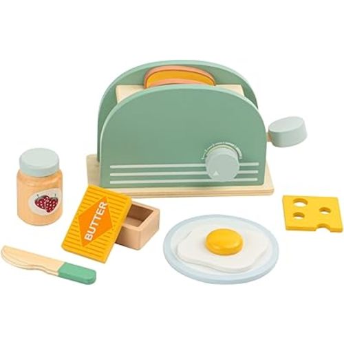Wooden Pop Up Toaster Toys Play Set for Kids, Bread Maker Toy, Montessori Pretend Play Food Kitchen Accessories for Toddler Girls and Boys (Bread Maker)