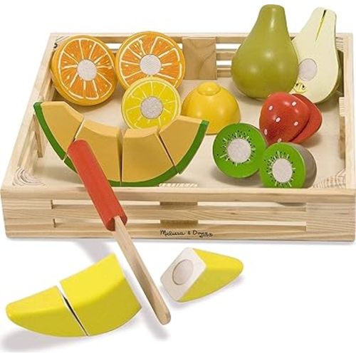 Melissa & Doug Wooden Cutting Fruit Toy Food Set & Pretend Play Kitchen Accessories, Preschool Learning Toys for Girls & Boys 3+