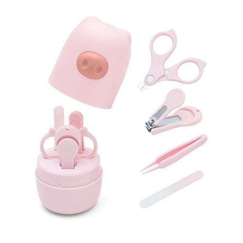 babygoal Baby Nail Flie Care Kit - 4-Piece Gentle Nail Trimmer & File Set with Safety Stopper | Painless Clipping for Newborns & Infants | Portable Case (Soft Pink) ZJCT01-B
